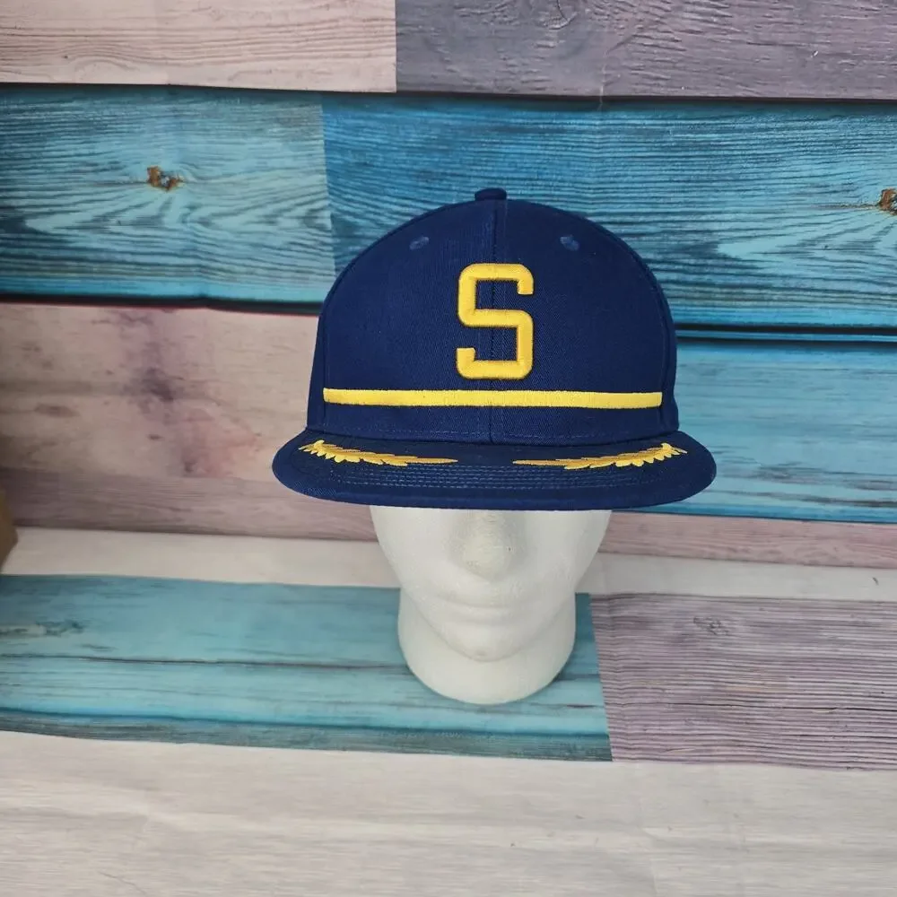 Seattle Mariner Hat Cap Pilots Hat Alaska Airlines Blue SnapBack Retro Blue EUC
